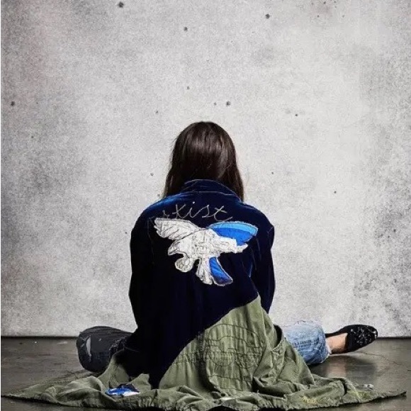 GREG LAUREN Blue Velvet Military Parka jacket coat - Picture 13 of 13